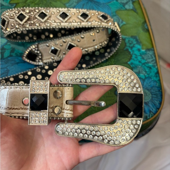 Y2K Party Girl Western Snakeskin Faux Leather Rhinestone Studded Belt 33-38” - Picture 3 of 14